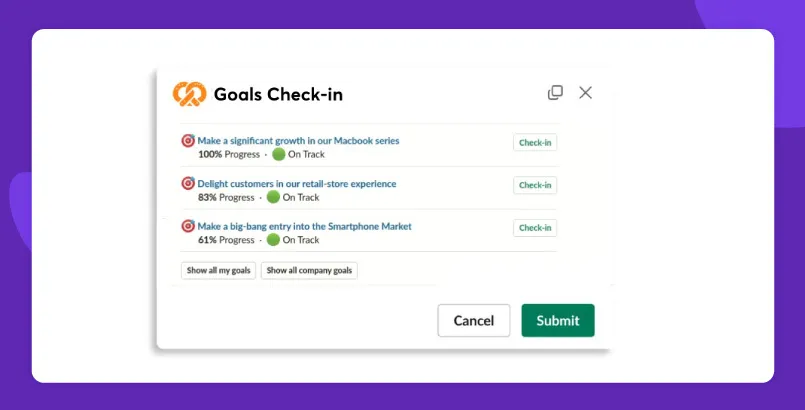 Goal checkin feature of Peoplebox