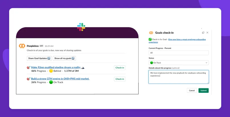 Peoplebox 1:1 meetings within Slack/Microsoft Teams