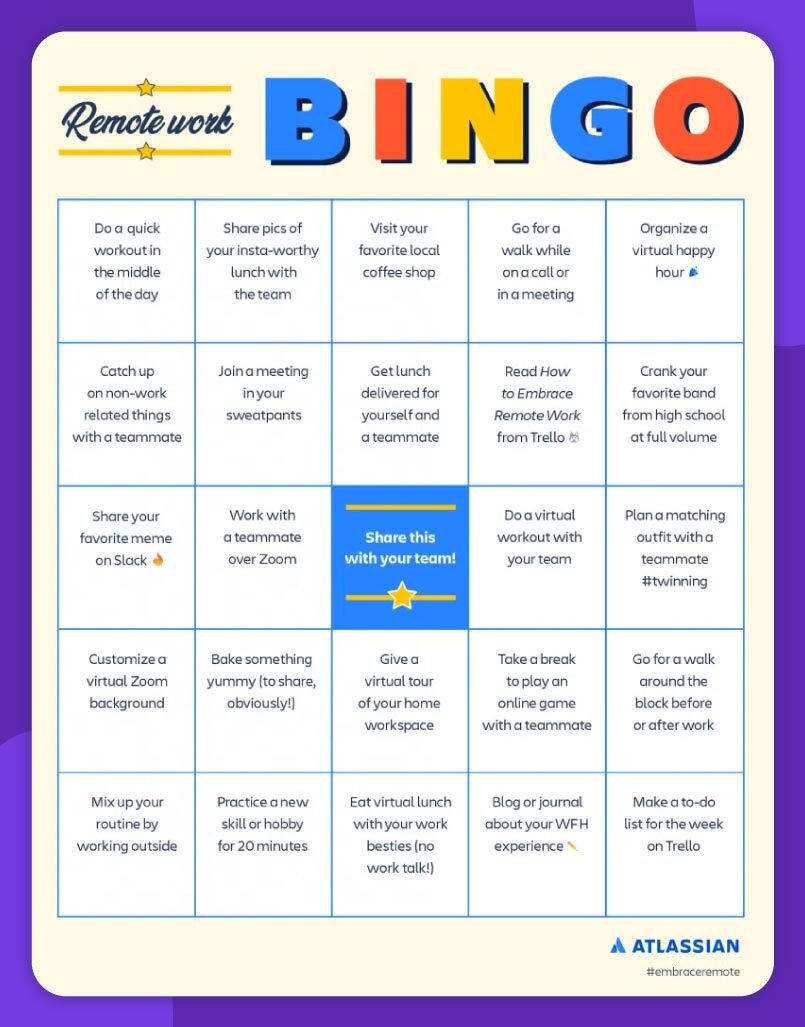 bingo card remote work