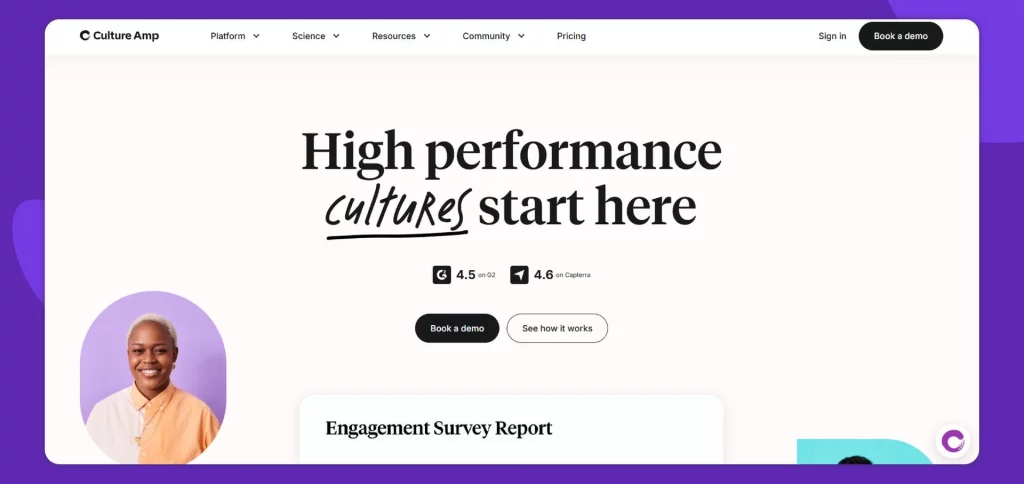 Culture Amp transforms employee feedback into actionable insights with engagement surveys and retention analytics