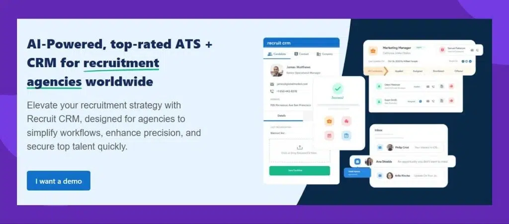 Recruit CRM automates resume parsing and manage recruitment agency workflows with an AI-enhanced ATS.