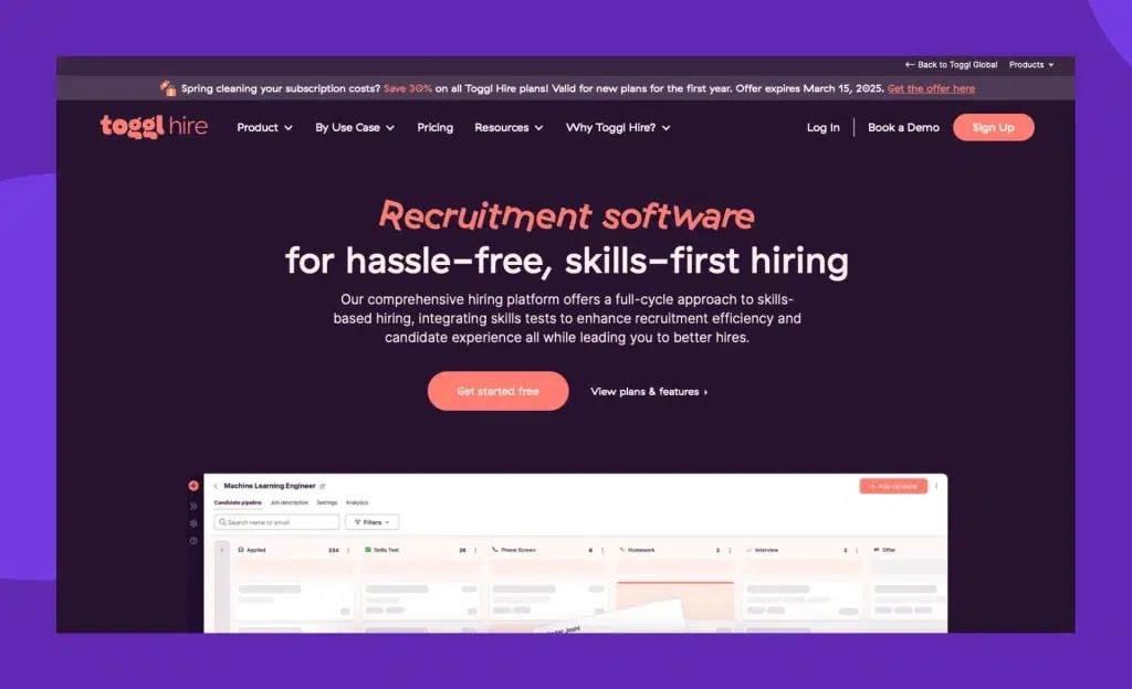 Toggl Hire lets you objectively evaluate candidates through skill-based testing and customizable assessments