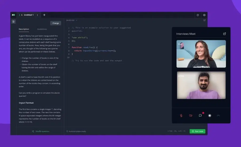 HackerRank is a technical hiring platform that assesses coding skills through real-world challenges and live coding interviews.