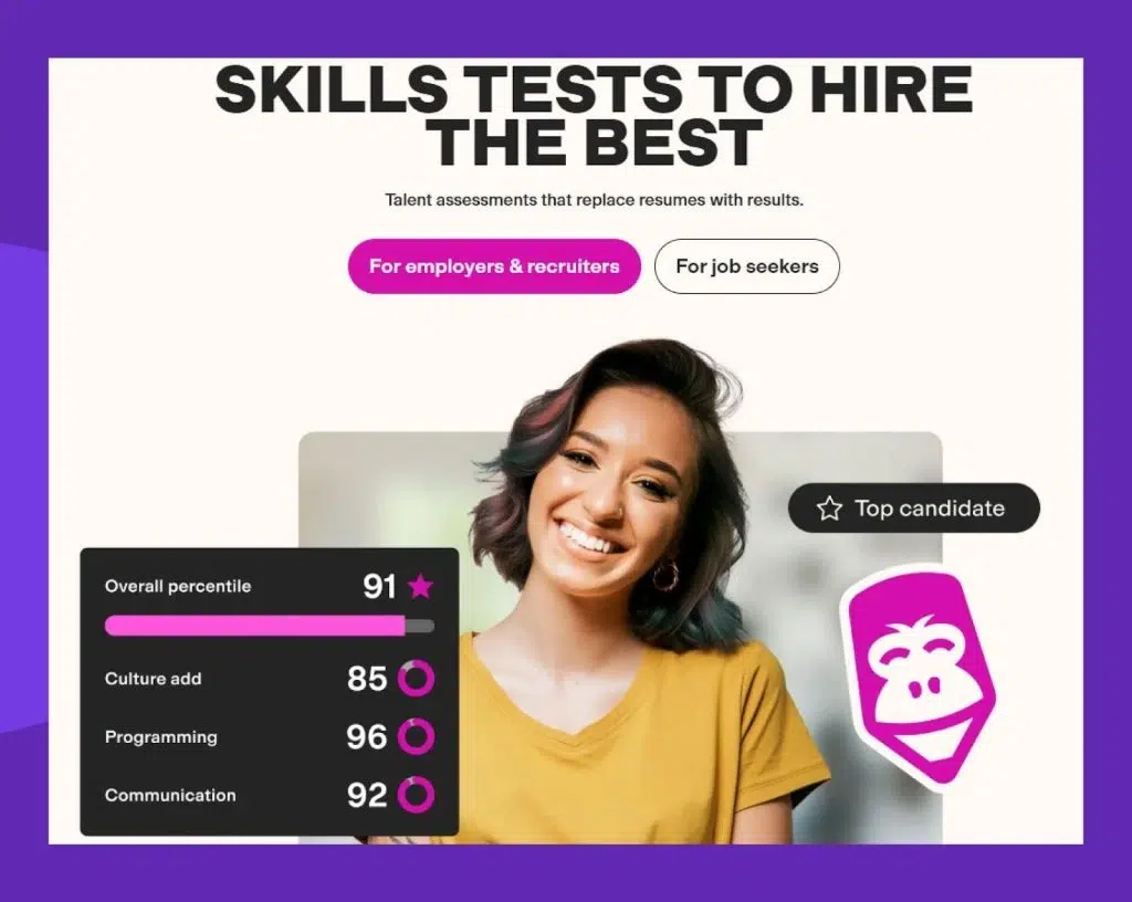 TestGorilla offers pre-employment tests to assess cognitive, technical, and personality traits for data-driven hiring.