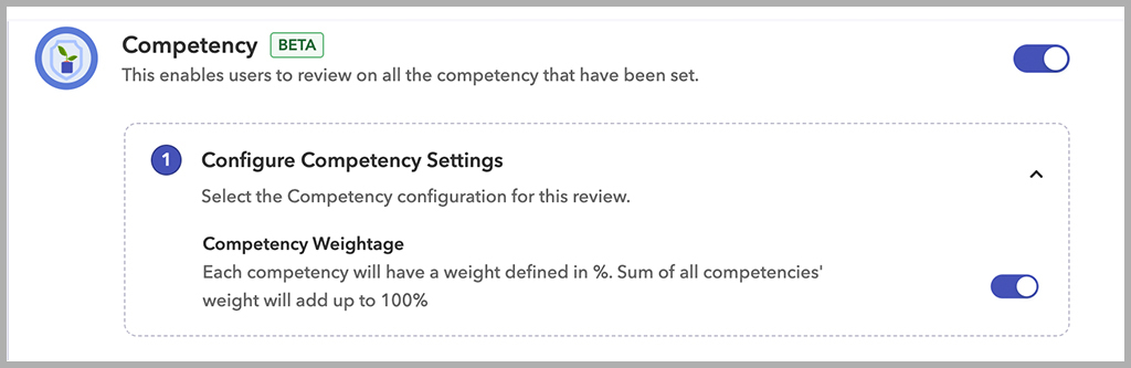 Set competencies across various levels of a performance review