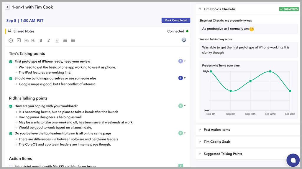 Weekly check-in on Peoplebox performance management platform