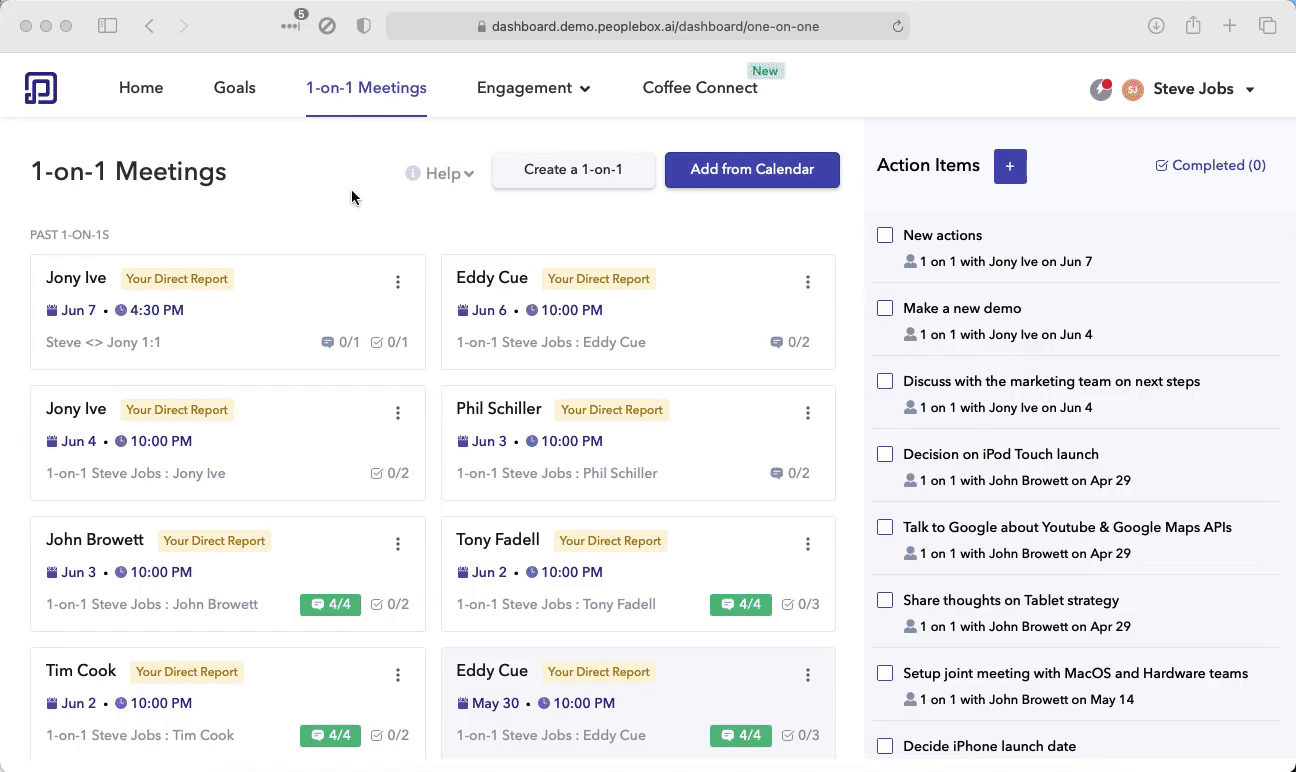 Setting one-on-ones on Peoplebox