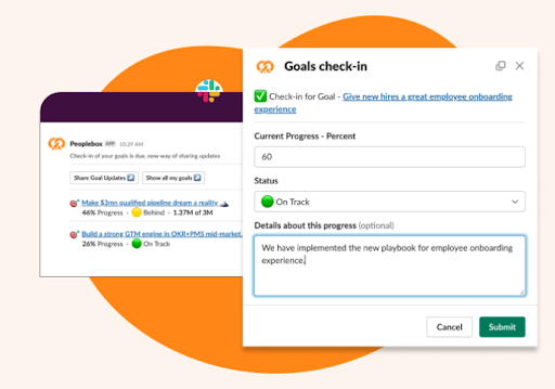 goal management software in Slack and microsoft teams