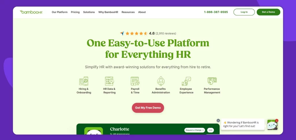 BambooHR offers extensive third-party integrations and core HR features designed to support growing companies