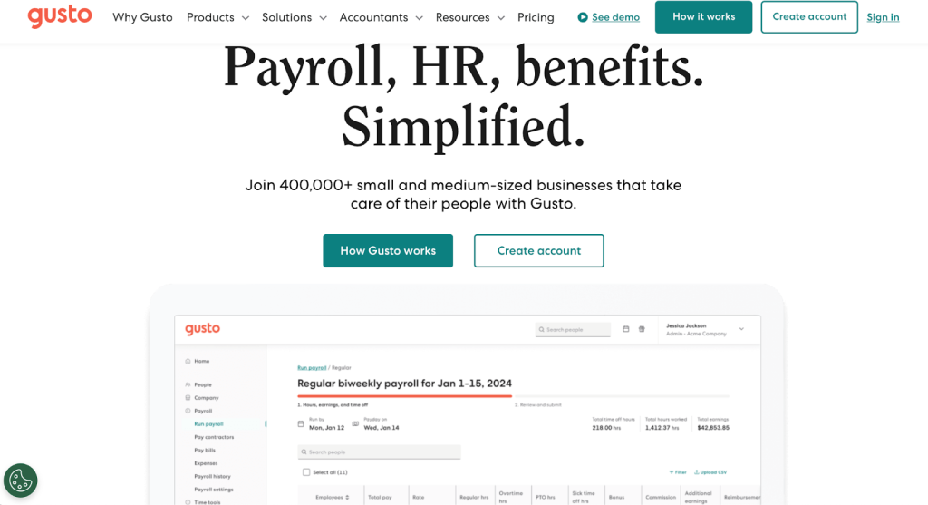 Gusto – Payroll and Benefits Platform