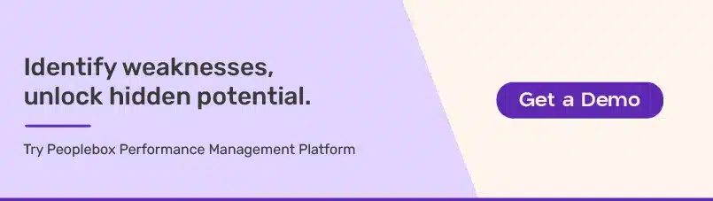 Banner with the text "Identify weaknesses, unlock hidden potential" promoting Peoplebox Performance Management Platform with a "Get a Demo" button.